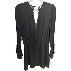 Parker 100% silk tunic dress long sleeve black bell sleeve vneck small